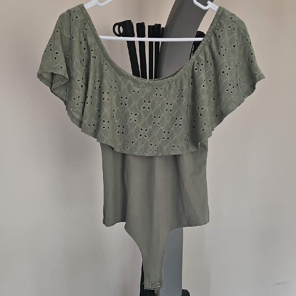 Green Ruffled Bodysuit with Flutter Sleeves